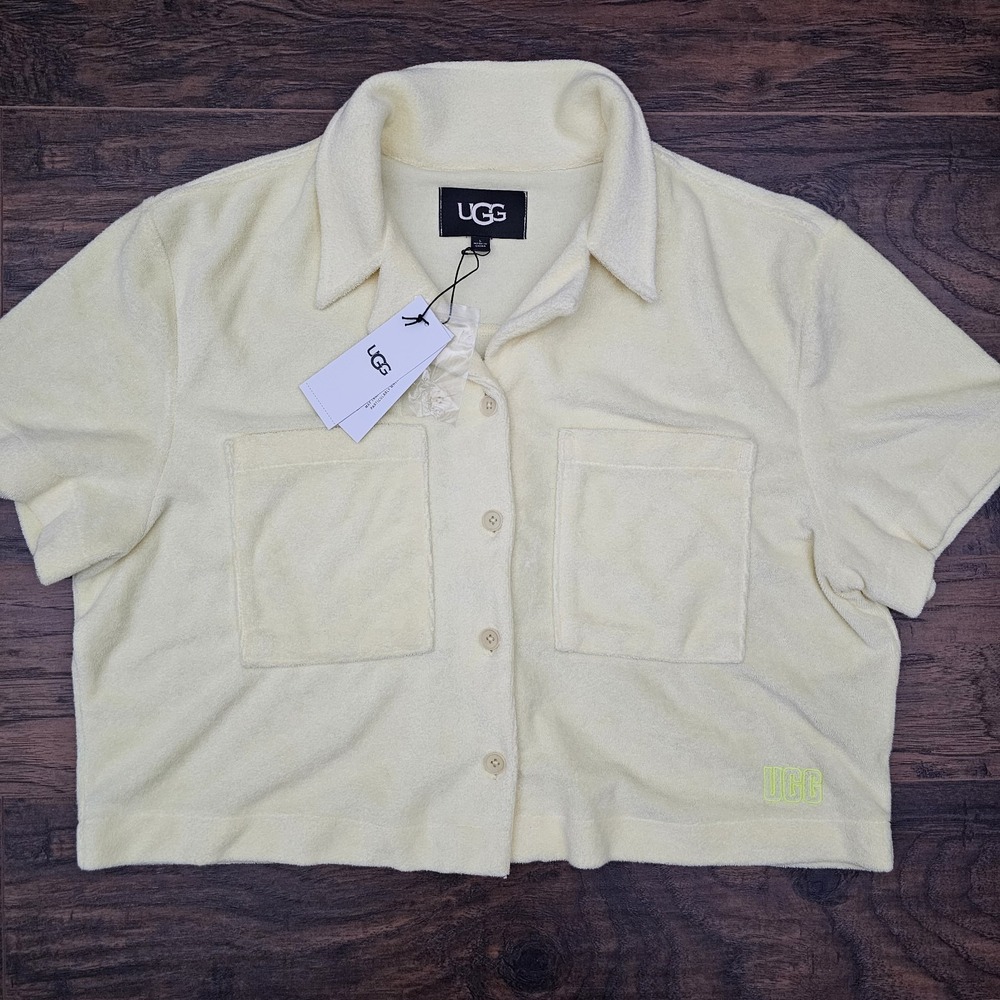 UGG Womens Large Saniyah Short-Sleeve Button-Down Shirt Yellow NWT